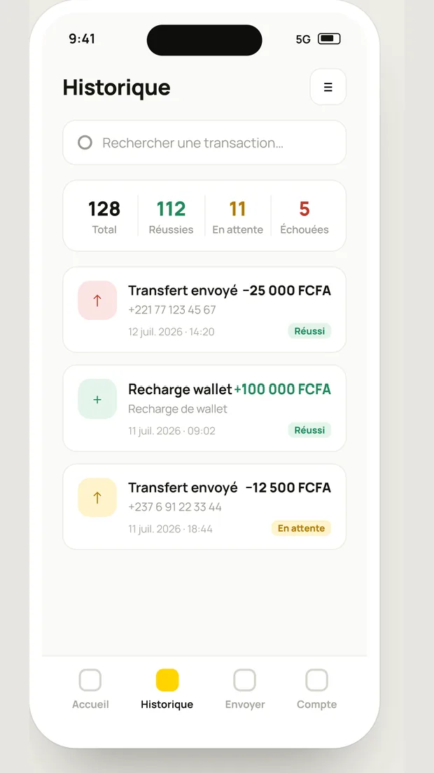 Historique des transactions dans Kash